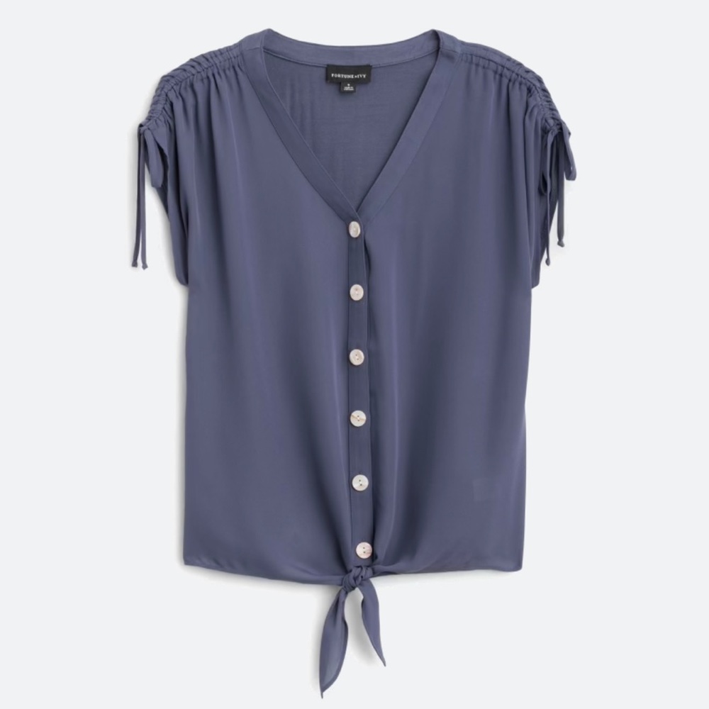 Tie Front Tie Sleeve Button Down Blouse